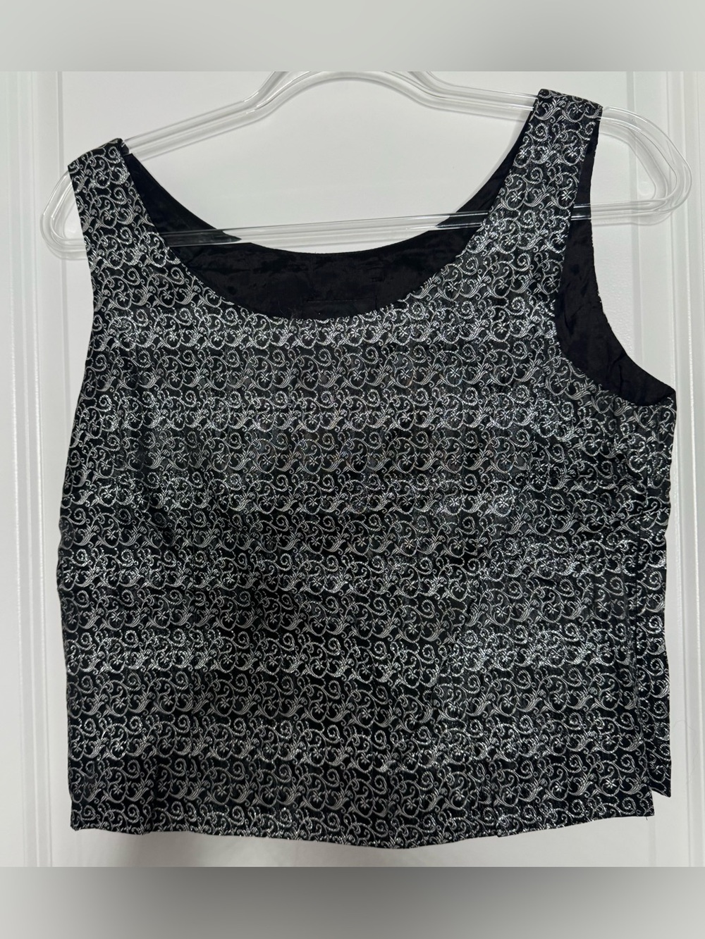 Positive Attitude Letitia Black Tank Top with Silver Scroll Pattern size 12 LG